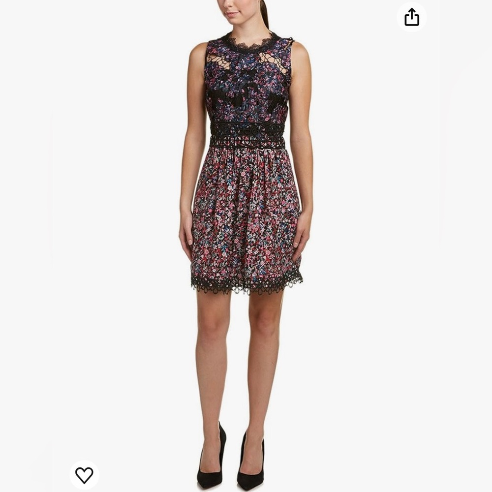 ELIE TAHARI Silk Lace Floral Dark Fall Mini Dress Size 6